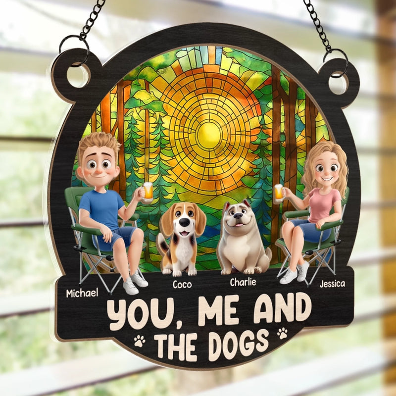 Custom Window Hanging Suncatcher Ornament - Personalized Anniversary Wedding Gifts For Husband And Wife, Dog Dad And Mom - You, Me And The Dog