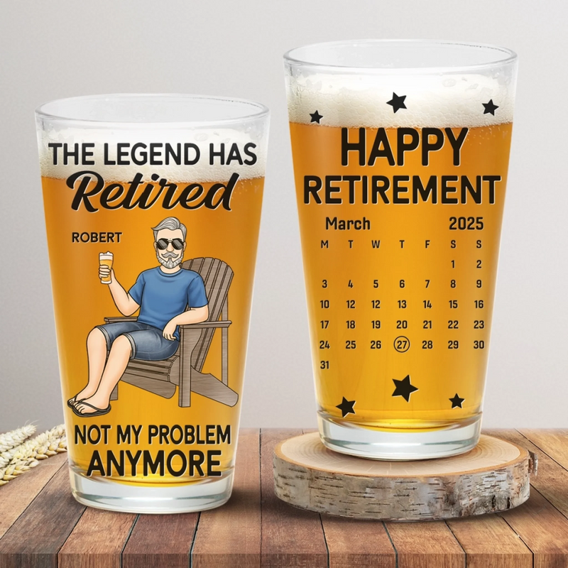 The Legend Has Clocked Out - Coworker Personalized Custom Beer Glass - Appreciation, Retirement Gift For Coworkers, Work Friends, Colleagues