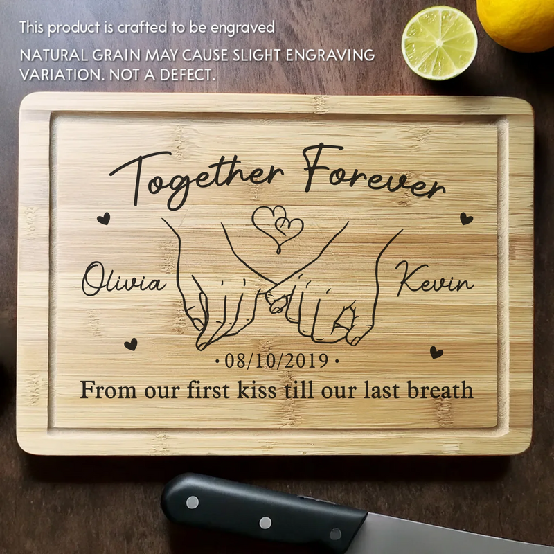 Made With Love, Served With Laughter - Couple Personalized Custom Engraved Wooden Cutting Board - Gift For Husband Wife, Anniversary
