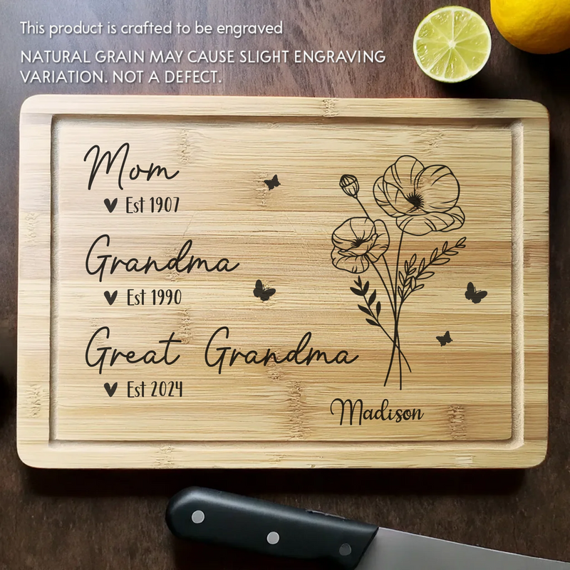 Custom Family Heritage Gifts for Mom and Grandma - Personalized Cutting Board