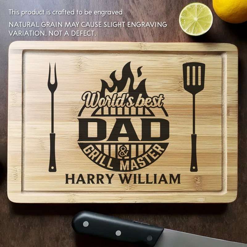 Grill Marks Made With Love - Family Personalized Custom Engraved Wooden Cutting Board - Father's Day, Gift For Dad, Grandpa