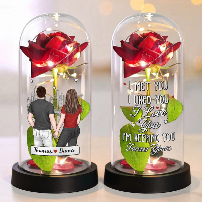 Custom Light Up Eternal Rose In Glass Dome - Personalized Anniversary Wedding Gifts For Husband And Wife, Him And Her - Forever Starts With You