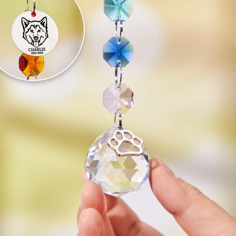 Custom Pet Memorial Gifts - Personalized Crystal Suncatcher with Charm