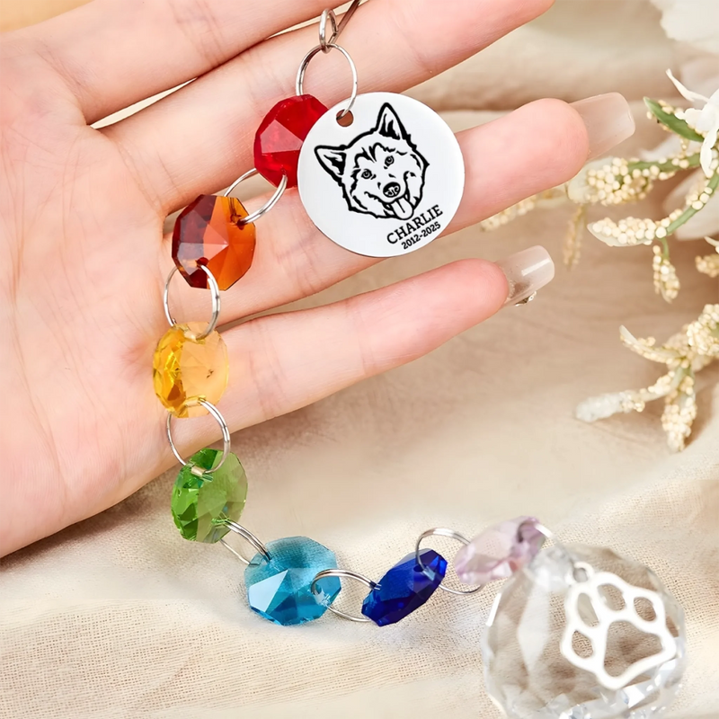 Custom Pet Memorial Gifts - Personalized Crystal Suncatcher with Charm