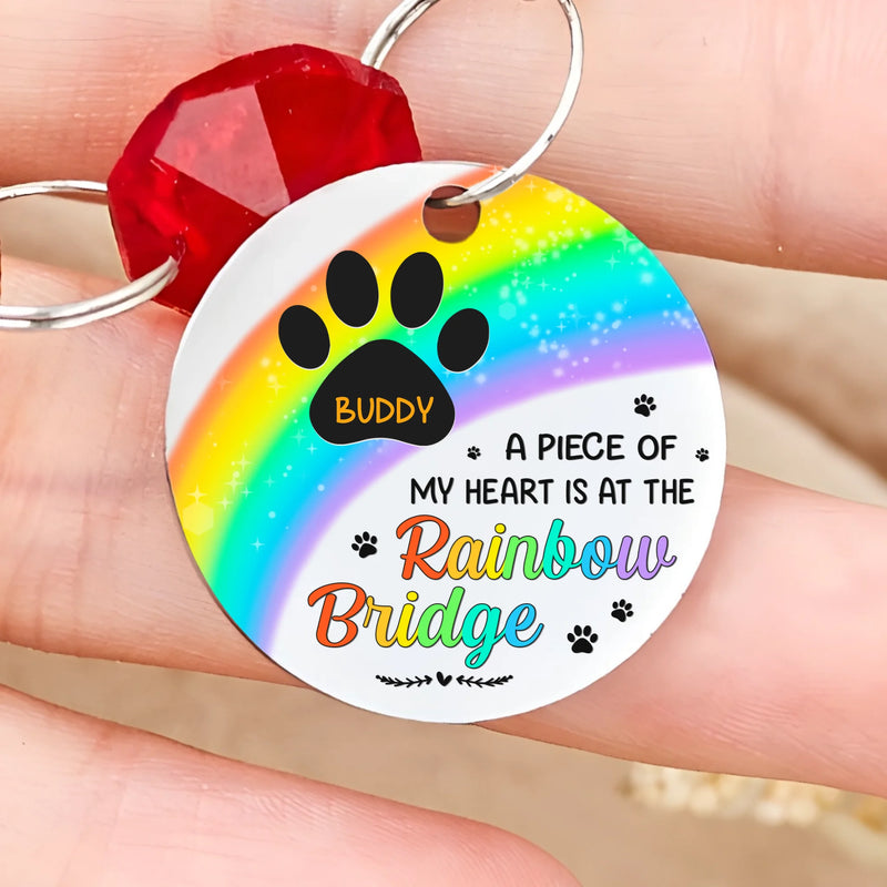 Custom Pet Name Rainbow Bridge Memorial - Personalized Crystal Suncatcher with Charm