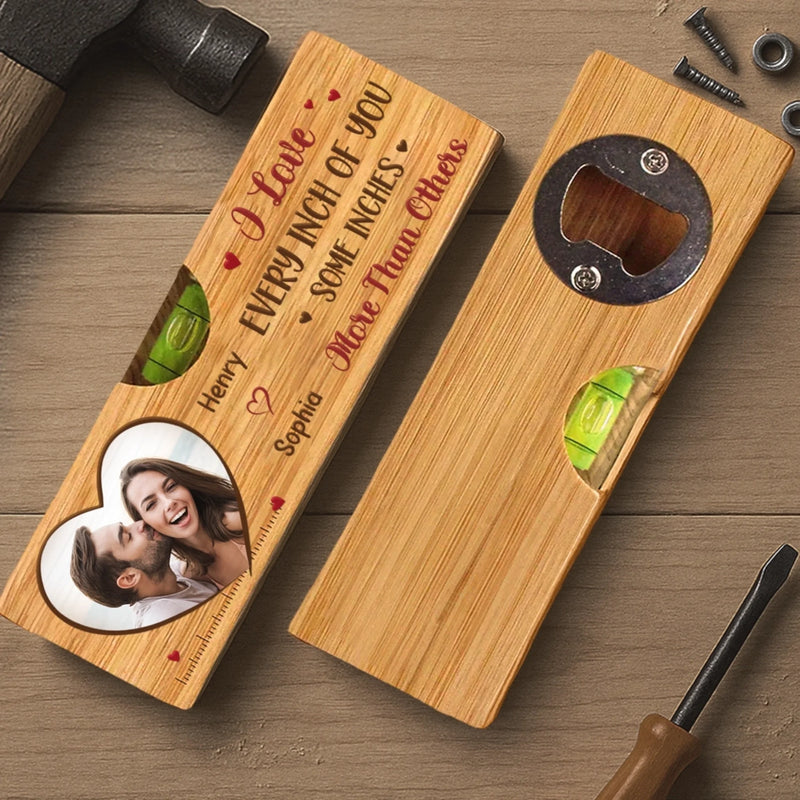 Custom Photo Wooden Bottle Opener With Built-in Spirit Level - Personalized Anniversary Wedding Gifts For Husband And Wife, Him And Her - Together Is Everything
