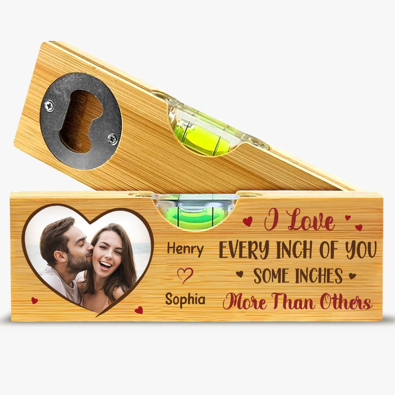 Custom Photo Wooden Bottle Opener With Built-in Spirit Level - Personalized Anniversary Wedding Gifts For Husband And Wife, Him And Her - Together Is Everything