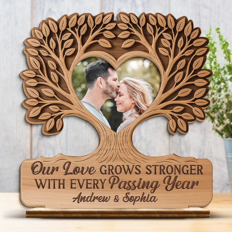 Custom Photo Anniversary Gifts for Couples - Personalized Wooden Plaque With Flat Stand
