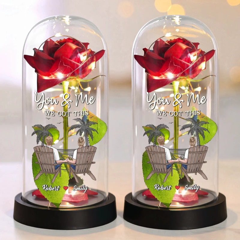 Custom Light Up Eternal Rose In Glass Dome - Personalized Anniversary Wedding Gifts For Husband And Wife, Him And Her - Together, We Blossom