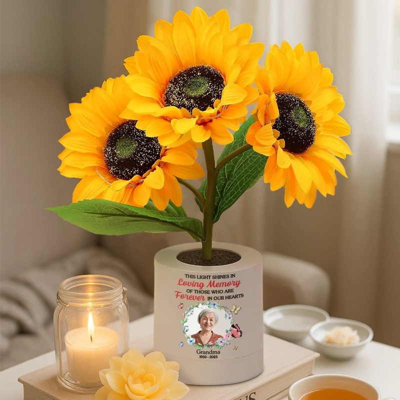 Custom Photo Sunflower Memorial Gifts - Personalized Sunflower Lamp Night Light