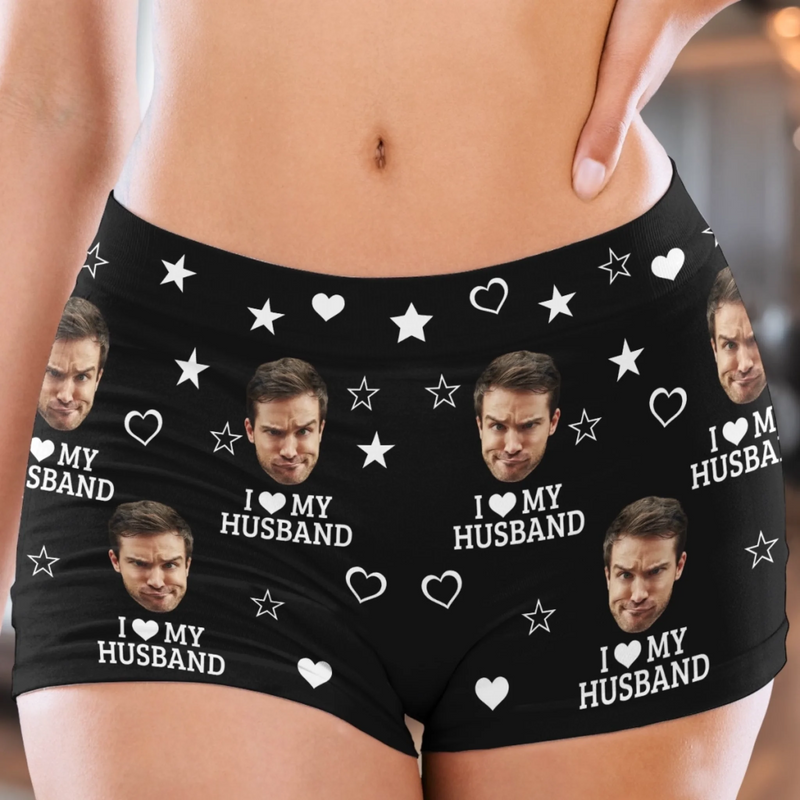 Custom Photo Short Leggings - Personalized Personalized Gifts For Husband And Wife, Him And Her - I Love My Husband