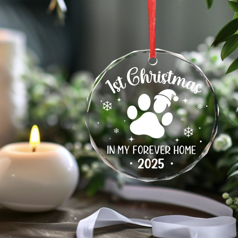 Circle Glass Ornament - Christmas Birthday Gifts For Dog Cat Lovers, Dog Dad And Mom, Cat Owners - My First Christmas At Home