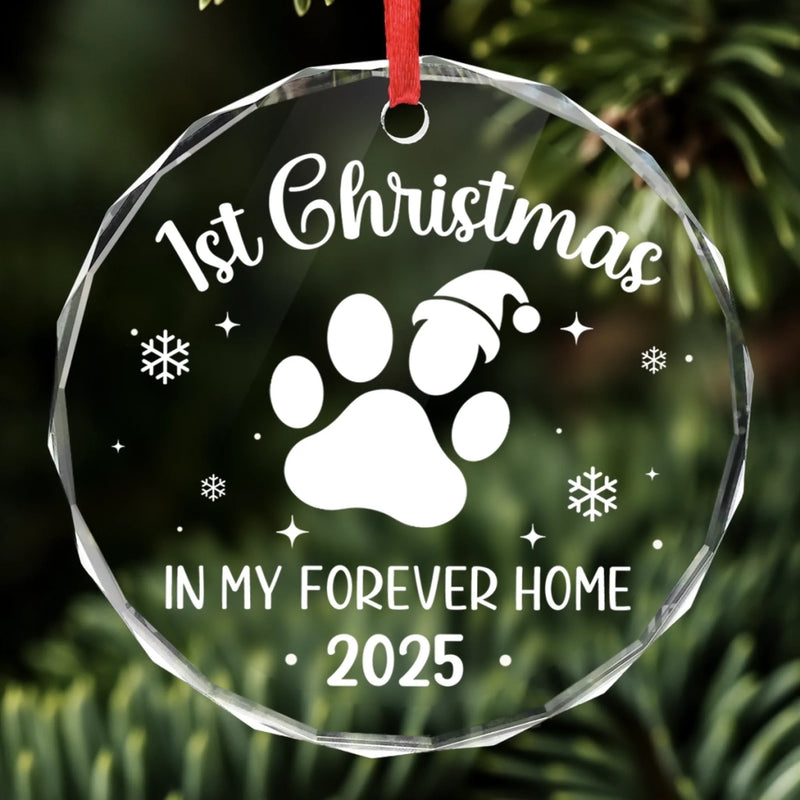Circle Glass Ornament - Christmas Birthday Gifts For Dog Cat Lovers, Dog Dad And Mom, Cat Owners - My First Christmas At Home