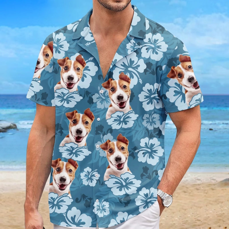 Custom Photo Unisex Tropical Hawaiian Aloha Shirt - Personalized Summer Vacation And Travel Gifts For Dog Cat Lovers, Dog Dad And Mom, Cat Owners - Island Vibes, Puppy Love