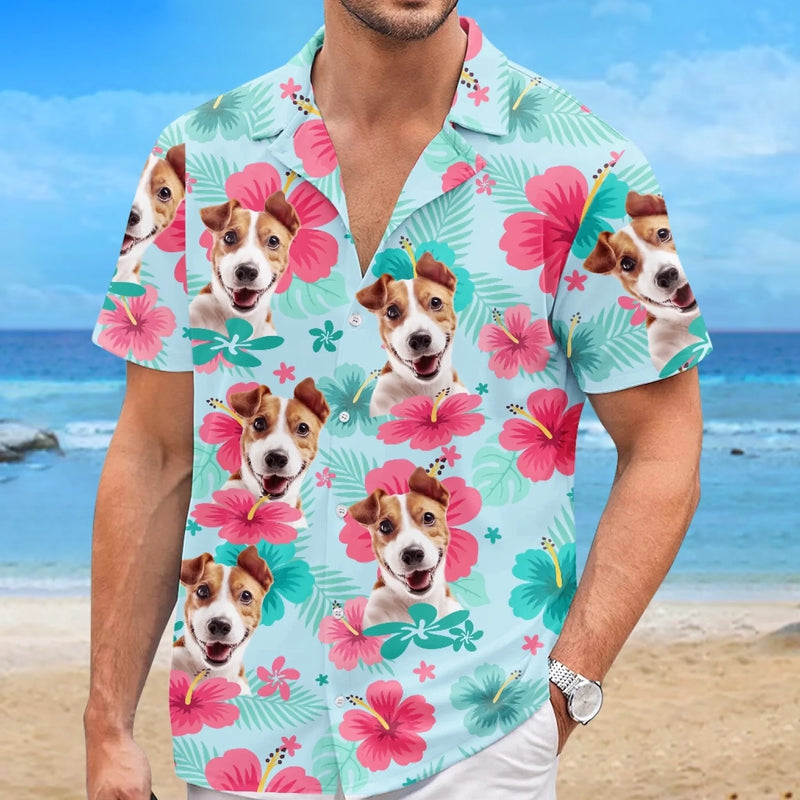 Custom Photo Unisex Tropical Hawaiian Aloha Shirt - Personalized Summer Vacation And Travel Gifts For Dog Cat Lovers, Dog Dad And Mom, Cat Owners - Summer With My Fur Buddy