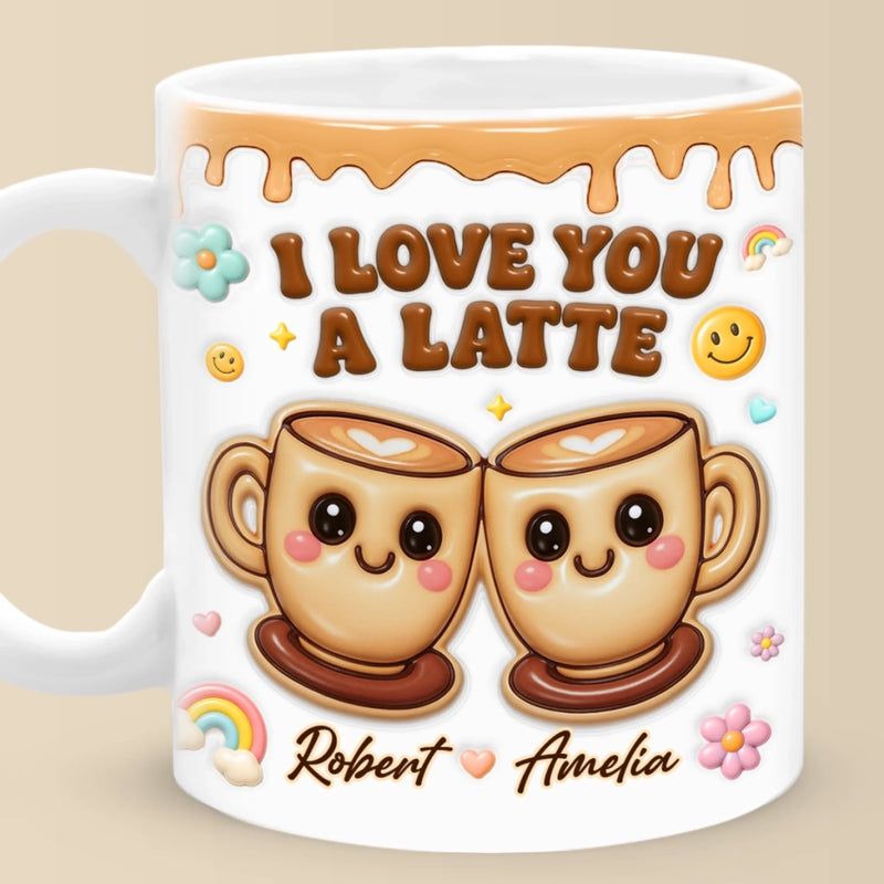 Custom 3D Inflated Effect Printed Mug - Personalized Anniversary Wedding Gifts For Husband And Wife, Him And Her - I Love You A Latte