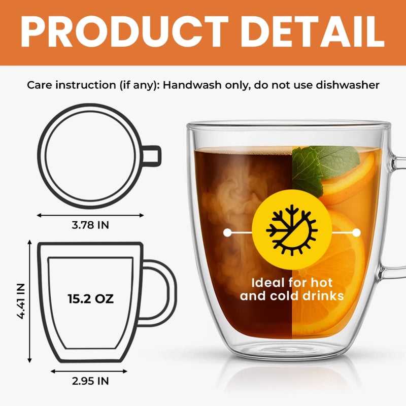 Custom Double Wall Glass Mug - Personalized Best Friend Birthday Gifts For Women - Miles Away Still Sharing Coffee