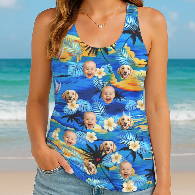 Custom Photo Baby and Dog Tropical Couple Gifts - Personalized 3D Tanktop