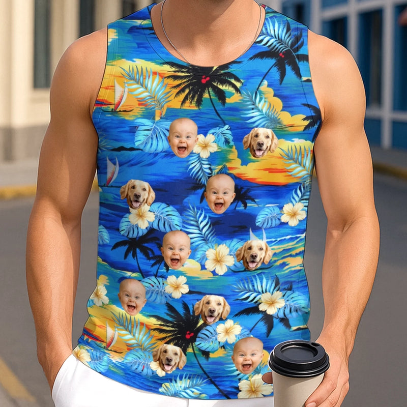 Custom Photo Baby and Dog Tropical Couple Gifts - Personalized 3D Tanktop