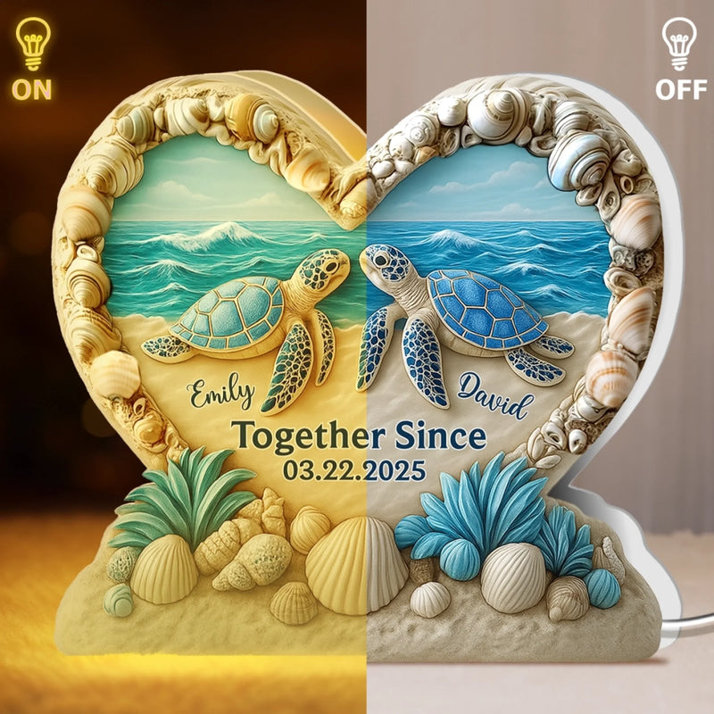 Custom Shaped Light Box - Personalized Anniversary Wedding Gifts For Husband And Wife, Him And Her - Turtley In Love With You