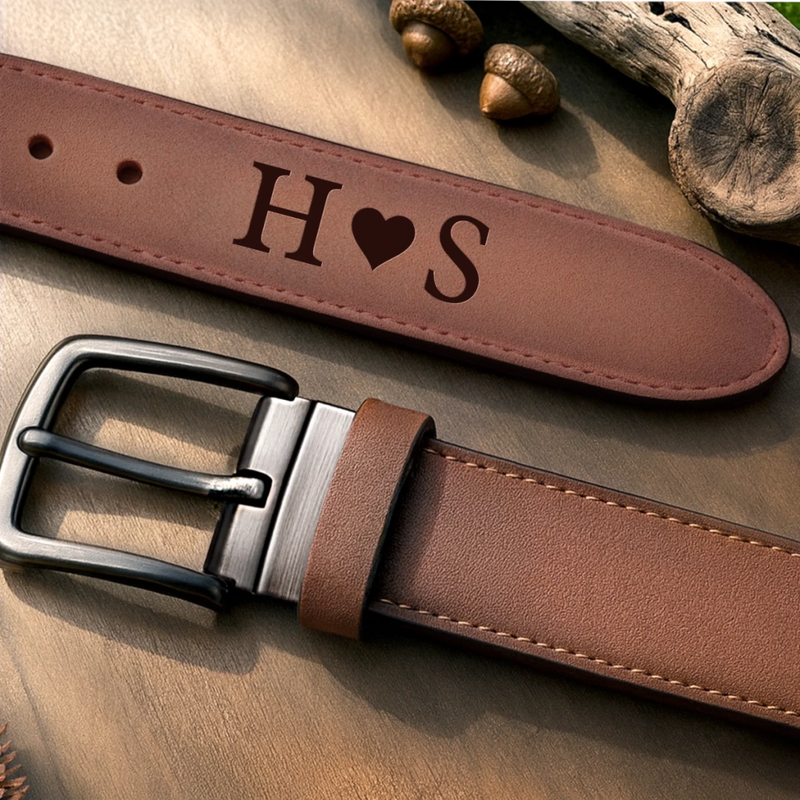 Custom Double-Sided Engraved Leather Belt - Personalized Anniversary Wedding Gifts For Husband And Wife, Him And Her - Holding On To You Always