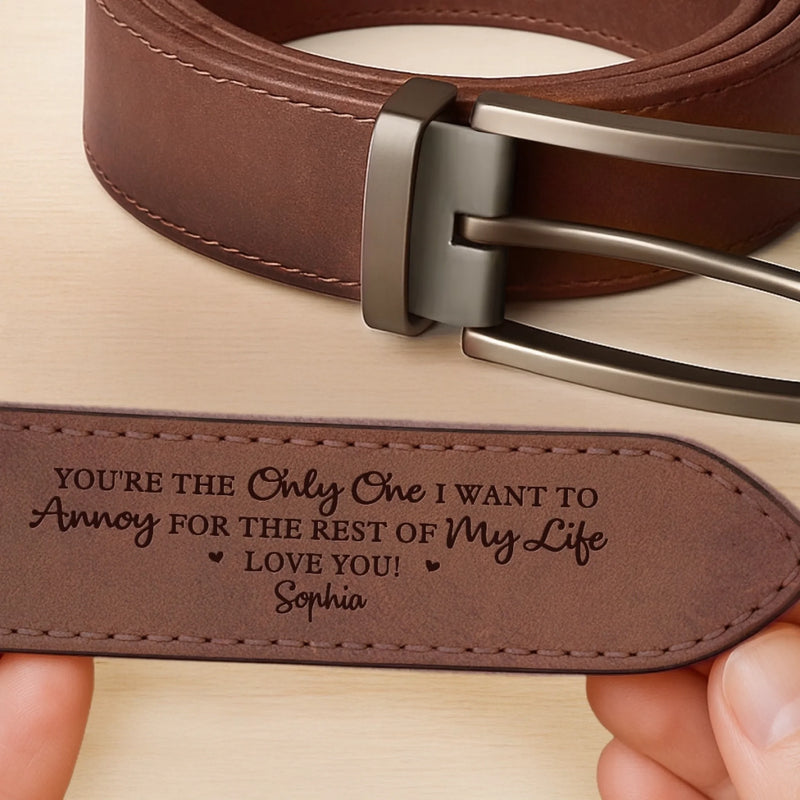 Custom Double-Sided Engraved Leather Belt - Personalized Anniversary Wedding Gifts For Husband And Wife, Him And Her - Holding On To You Always