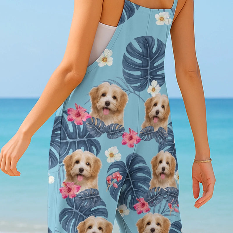Custom Photo Casual Loose Overalls Jumpsuit - Personalized Summer Vacation And Travel Gifts For Dog Cat Lovers, Dog Dad And Mom, Cat Owners - Life’s Better With Fur