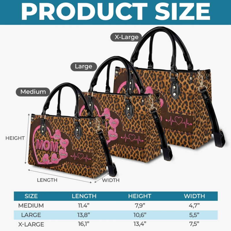 Custom Leather Handbag - Personalized Mother's Day Gifts For Mother, Grandmother - From My Heartbeat To Yours