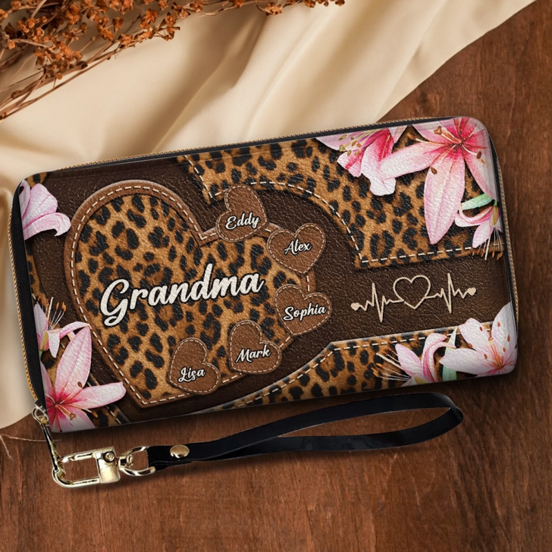 Custom Leather Long Wallet - Personalized Mother's Day Gifts For Mother, Grandmother - One Beat, One Love