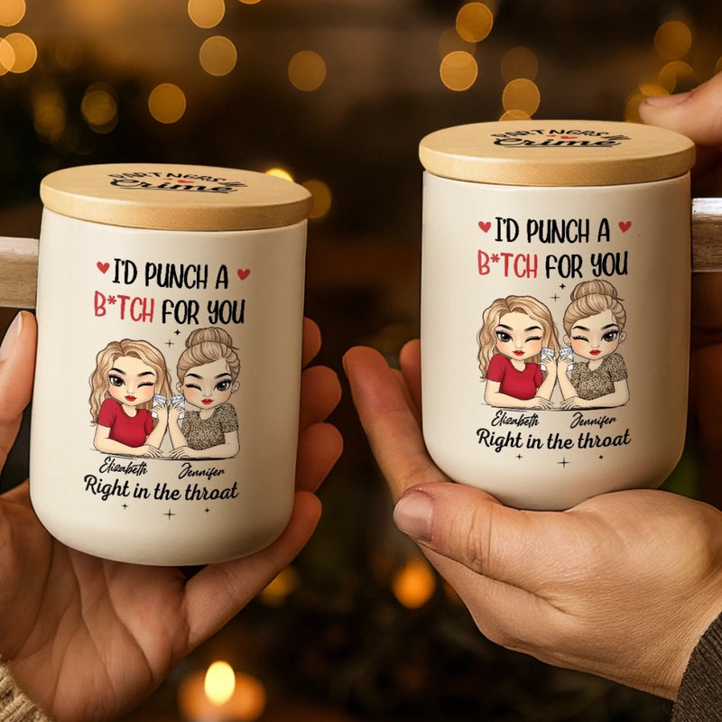 Custom Ceramic Mug With Wooden Lid & Handle - Personalized Best Friend Birthday Gifts For Women - Partners In Crime