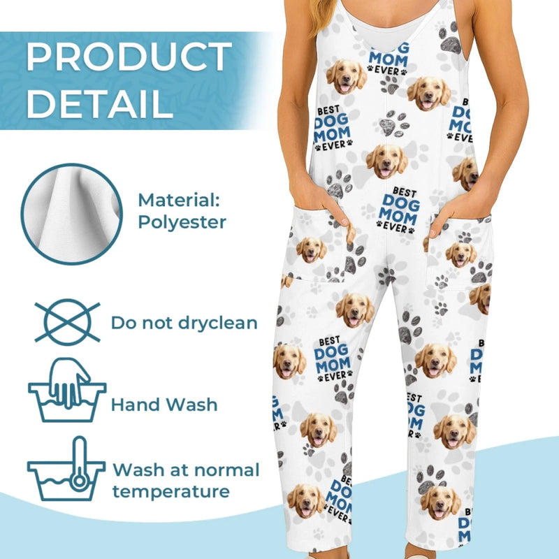 Custom Photo Casual Loose Overalls Jumpsuit - Personalized Summer Vacation And Travel Gifts For Dog Cat Lovers, Dog Dad And Mom, Cat Owners - Island Vibes, Puppy Tides