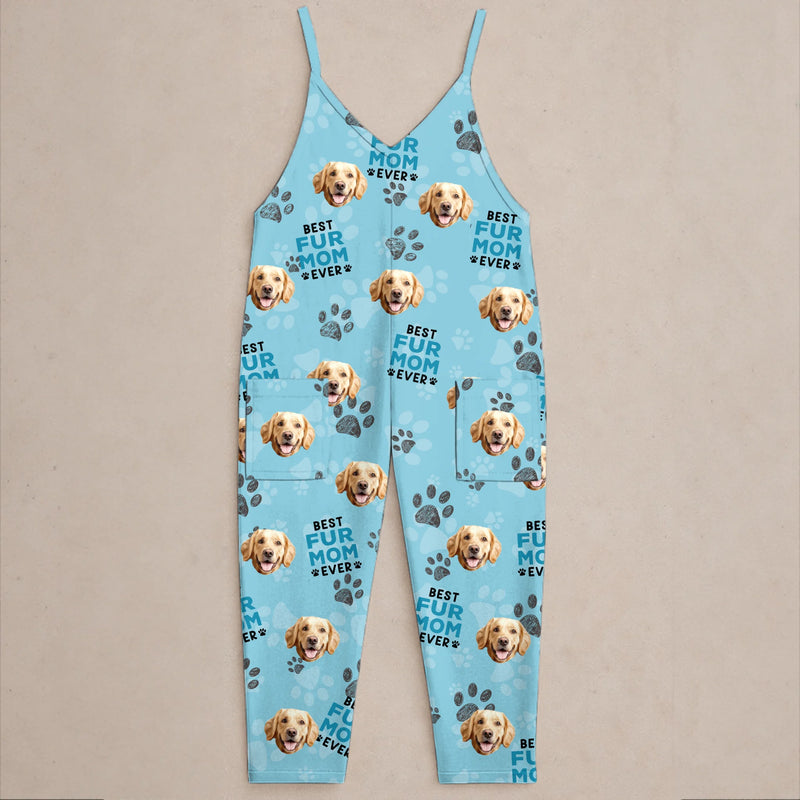 Custom Photo Casual Loose Overalls Jumpsuit - Personalized Summer Vacation And Travel Gifts For Dog Cat Lovers, Dog Dad And Mom, Cat Owners - Island Vibes, Puppy Tides