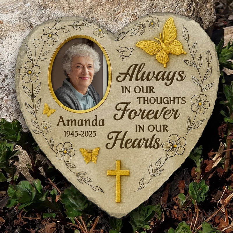 Custom Photo Heart Shaped Memorial Stone - Personalized Memorial Sympathy Gifts For Loss Of Mom, Dad - Remembered With Love