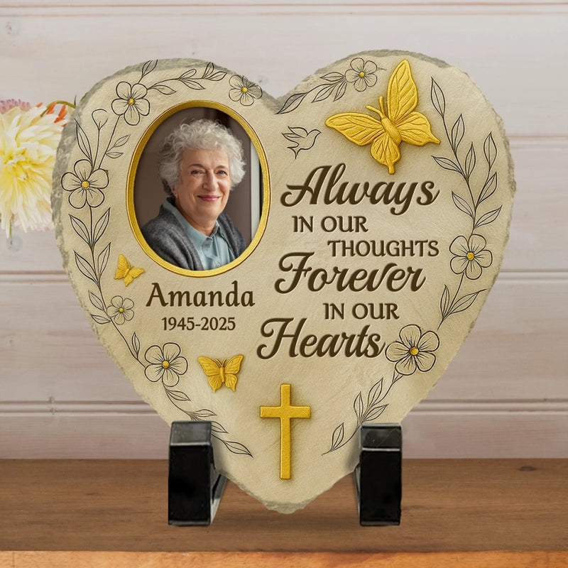 Custom Photo Heart Shaped Memorial Stone - Personalized Memorial Sympathy Gifts For Loss Of Mom, Dad - Remembered With Love