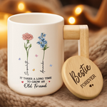 Custom Name Old Friend Gifts for Best Friend - Personalized Ceramic Mug with Wooden Lid & Handle