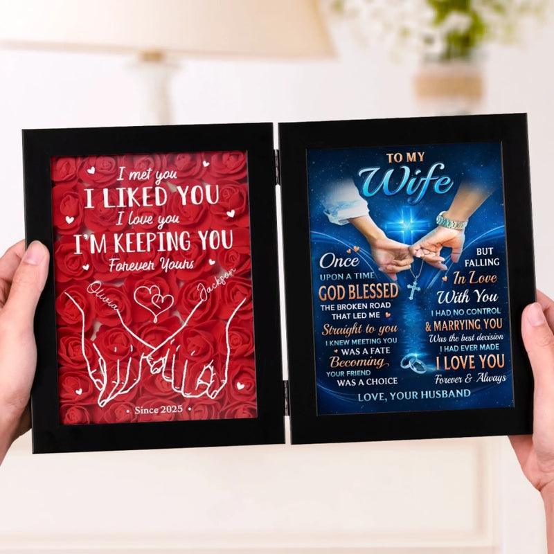 Custom Name Anniversary Gifts for Wife - Personalized Double Frame Flower Shadow Box