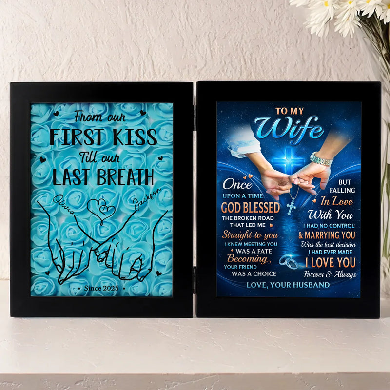 Custom Name Anniversary Gifts for Wife - Personalized Double Frame Flower Shadow Box