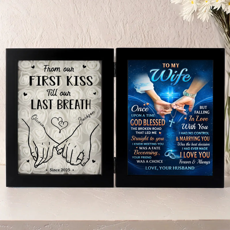 Custom Name Anniversary Gifts for Wife - Personalized Double Frame Flower Shadow Box