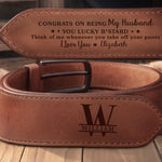 Custom Name Funny Husband Gifts - Personalized Double-Sided Engraved Leather Belt