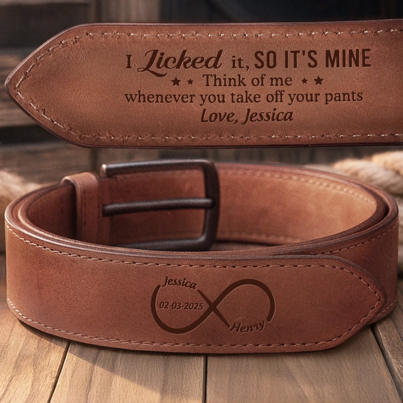 Custom Double-Sided Engraved Leather Belt - Personalized Anniversary Wedding Gifts For Husband And Wife, Him And Her - Pants Up, Love Up
