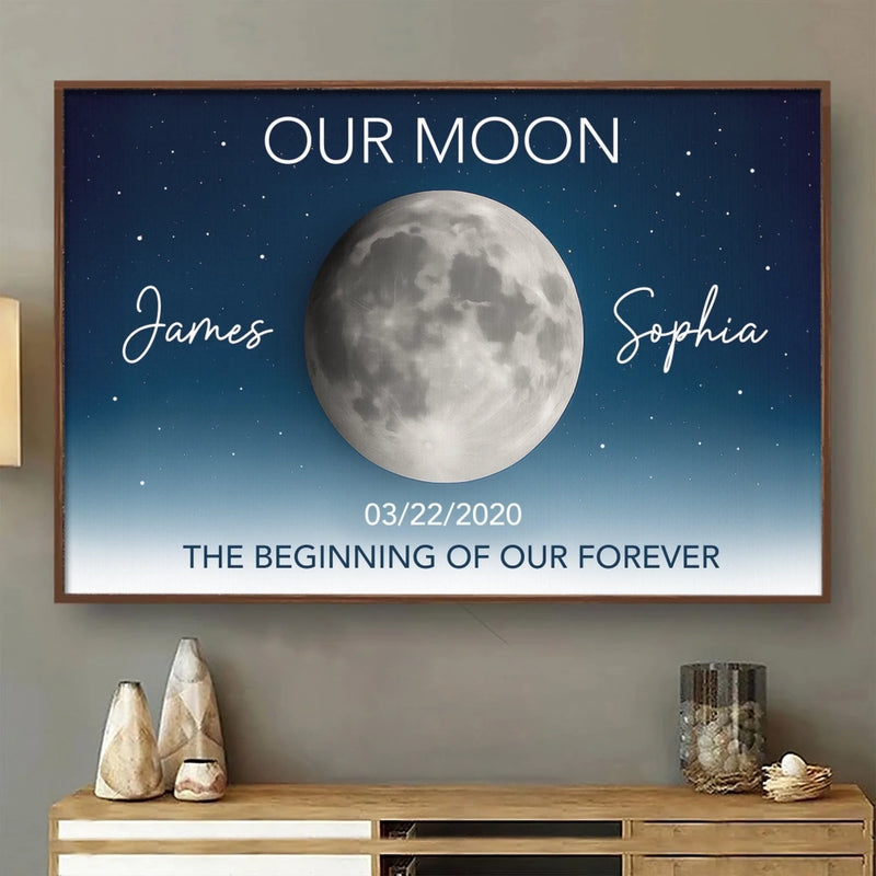 Custom Horizontal Poster - Personalized Anniversary Wedding Gifts For Husband And Wife, Him And Her - Under This Moon Our Story Began