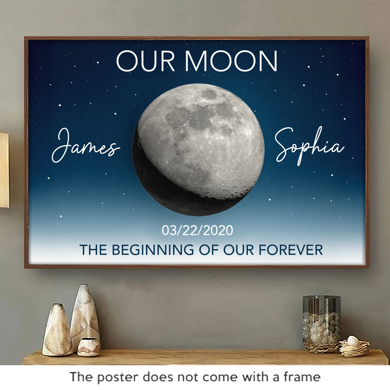 Custom Horizontal Poster - Personalized Anniversary Wedding Gifts For Husband And Wife, Him And Her - Under This Moon Our Story Began