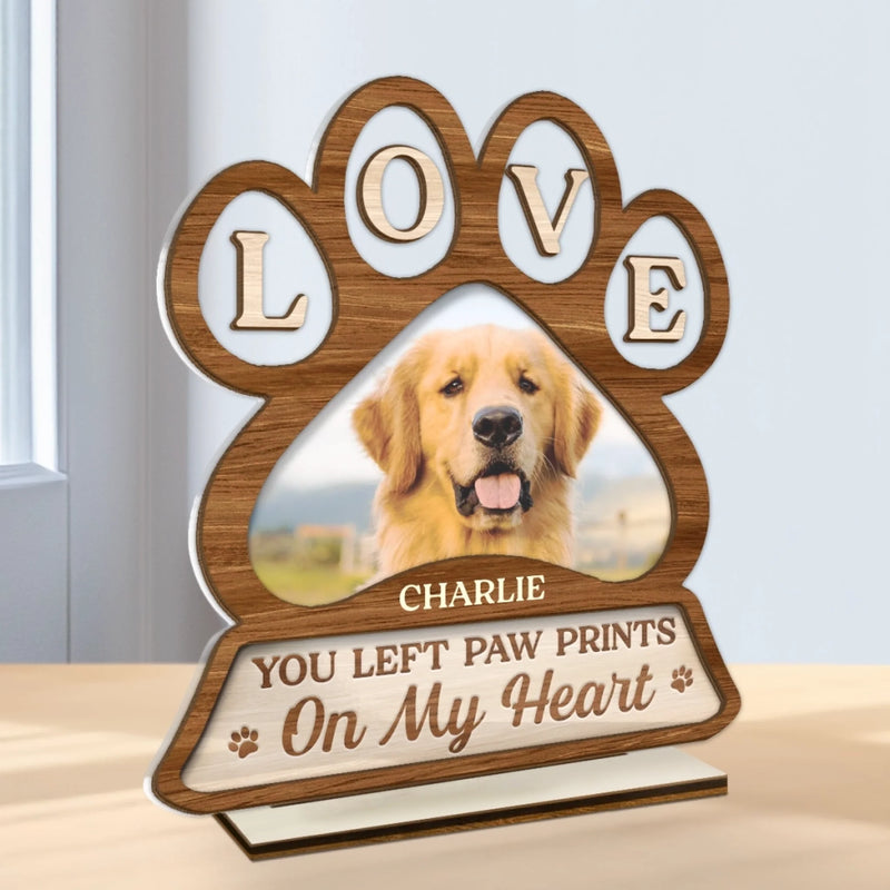 Custom Photo Wood & Acrylic Plaque -  Personalized  Pet Memorial Sympathy Gifts For Dogs, Cats - You Left Paw Prints On My Heart