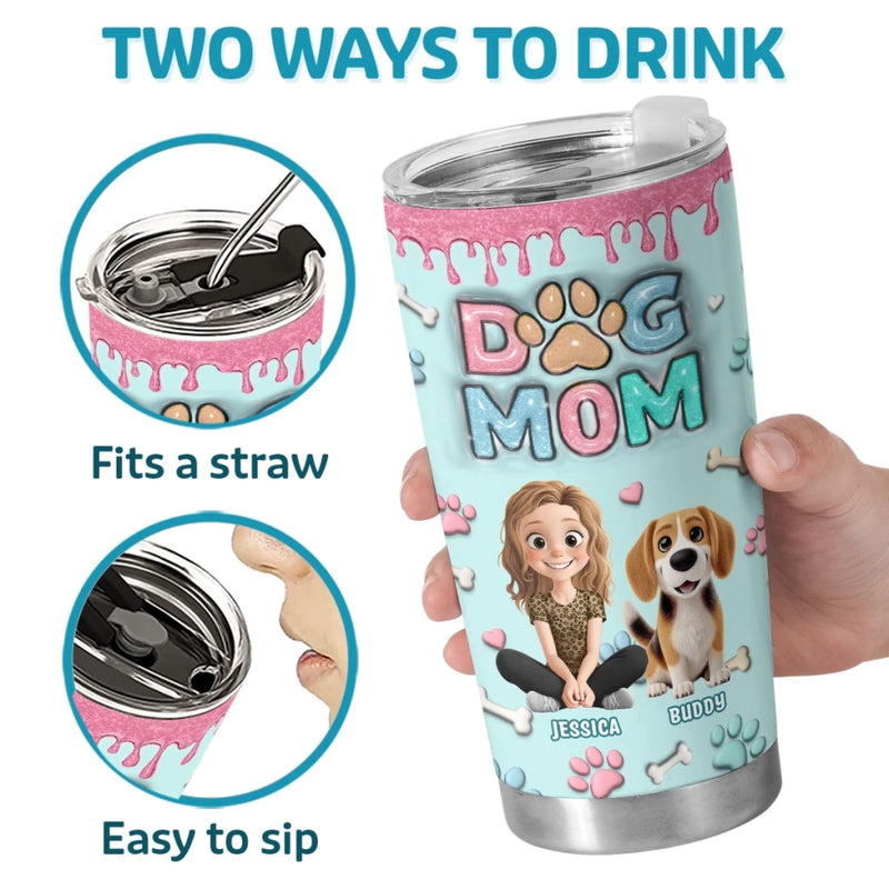 Custom 3D Inflated Effect Printed Tumbler - Personalized Birthday Gifts For Dog Lovers, Dog Dad And Mom - Messy Hair, Furry Hugs