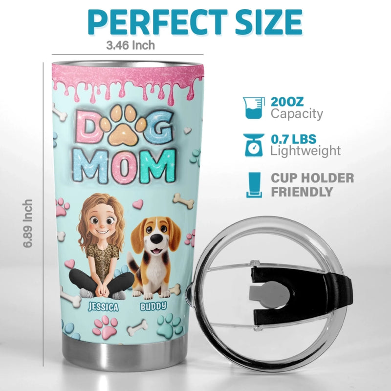 Custom 3D Inflated Effect Printed Tumbler - Personalized Birthday Gifts For Dog Lovers, Dog Dad And Mom - Messy Hair, Furry Hugs