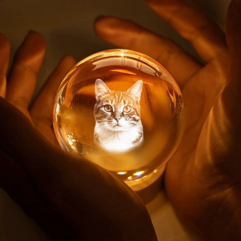 Custom Photo Crystal Globe Lamp - Personalized Pet Memorial Sympathy Gifts For Dogs, Cats - Memories Glow Eternal