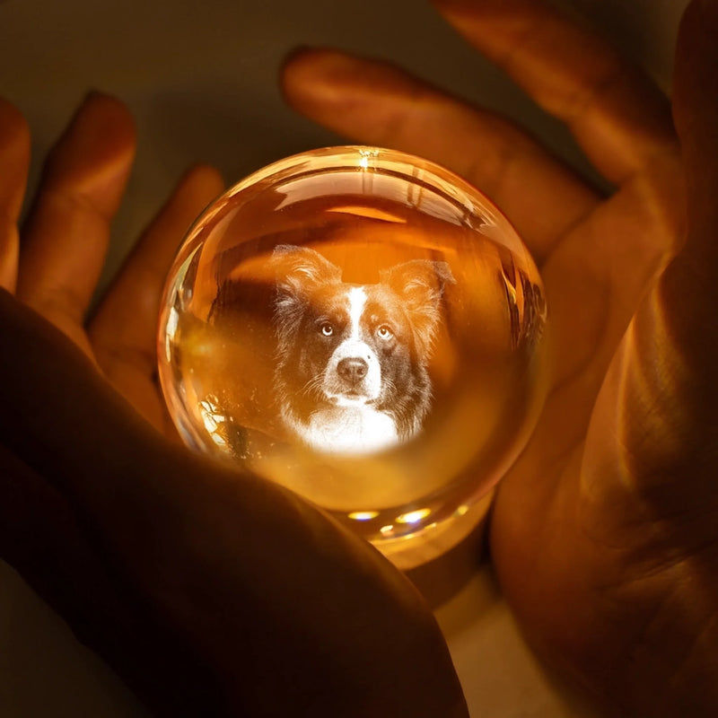 Custom Photo Crystal Globe Lamp - Personalized Pet Memorial Sympathy Gifts For Dogs, Cats - Light Carries Your Spirit
