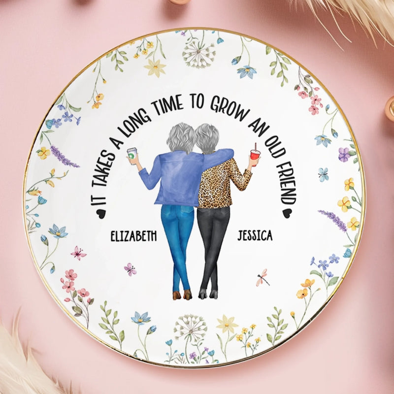 Custom Full-Print Round Jewelry Dish - Personalized Best Friend Birthday Gifts For Women - Time Makes Friendships Golden
