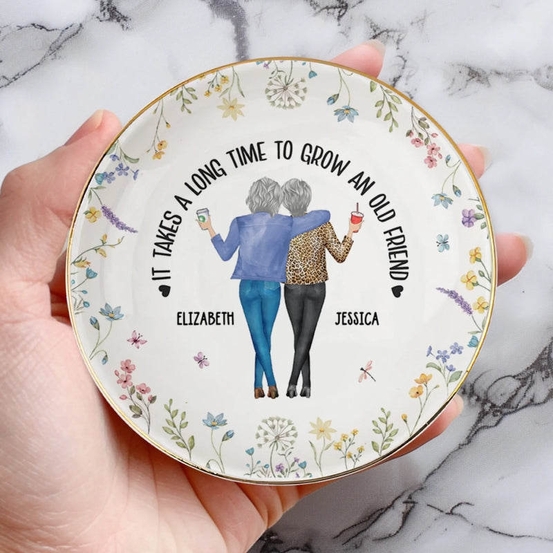 Custom Name Old Friend Gifts for Women - Personalized Full-Print Jewelry Round Dish