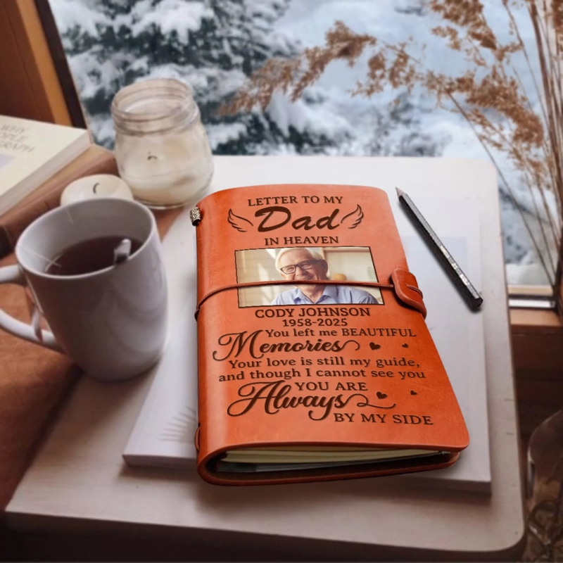 Custom Photo Leather Wrap Journal - Personalized Memorial Sympathy Gifts For Loss Of Mom, Dad - Forever In My Heart